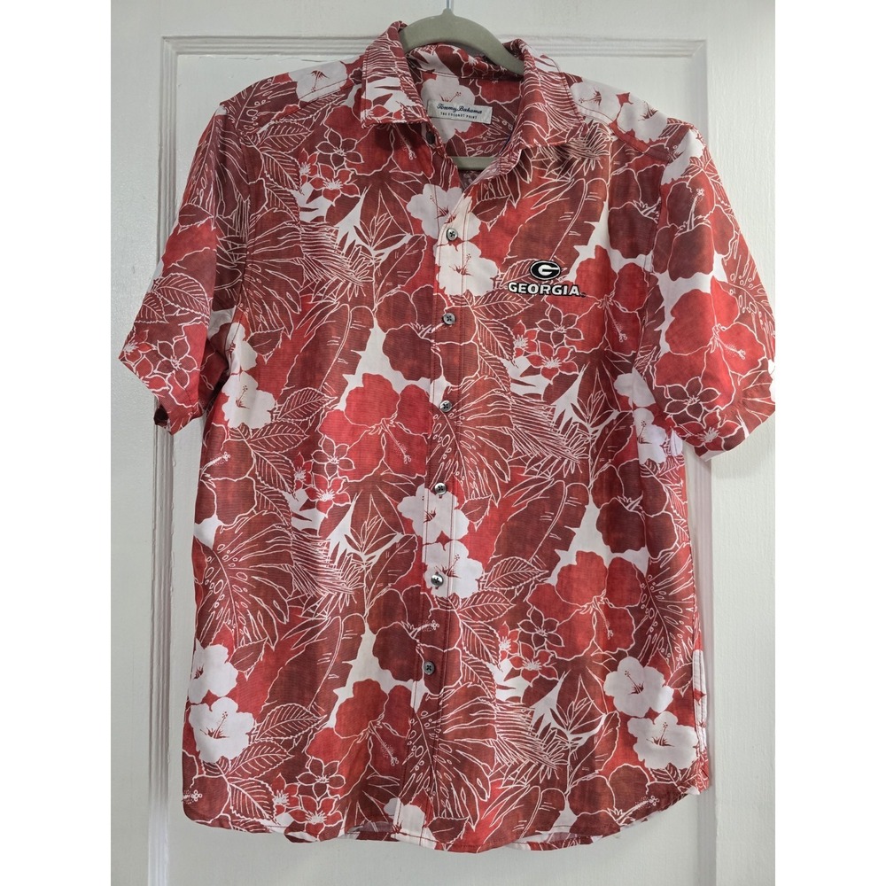 Tommy Bahama Georgia Bulldogs Button‎ Shirt Red Floral Hawaiian Medium